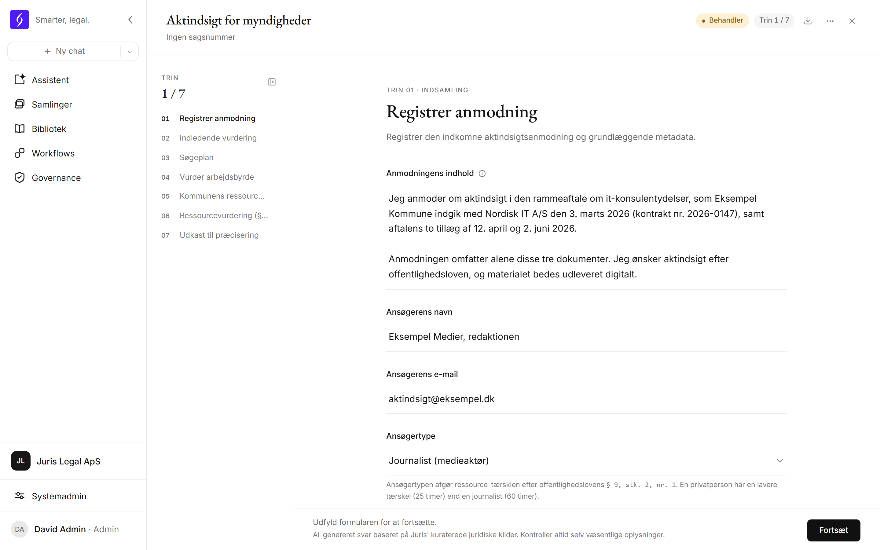 Registrér anmodningen